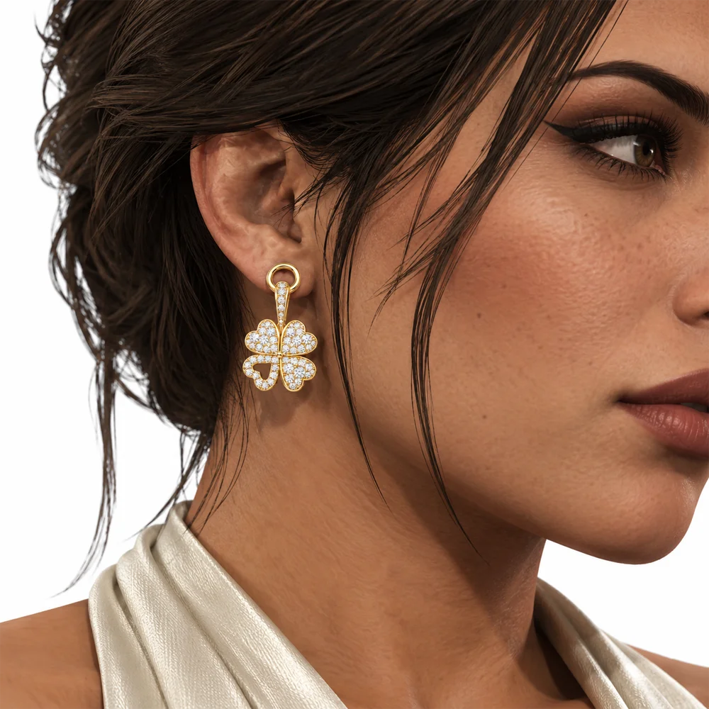 Asteria Pavé Diamond Clover Drop Earrings — 4.00ct — view 2