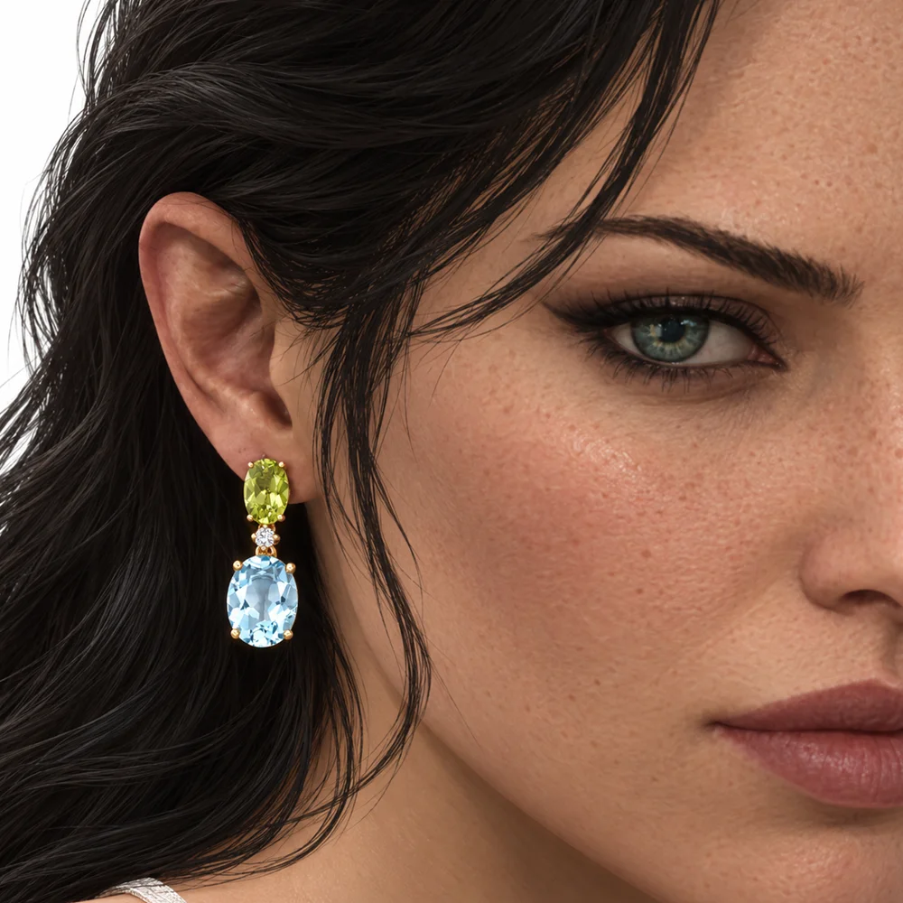 Asteria Blue Topaz & Peridot Drop Earrings — 6.96ct — view 2