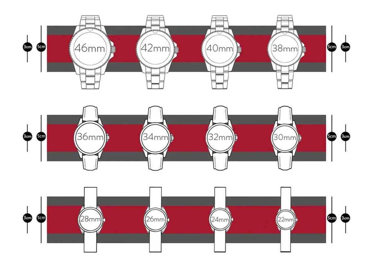 Watch case diameter comparison chart