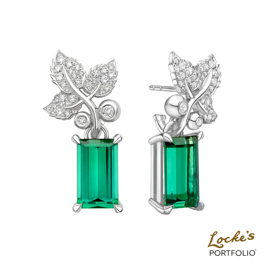 Asteria Winter Ivy Tourmaline & Diamond Drop Earrings — 5.61ct — view 3
